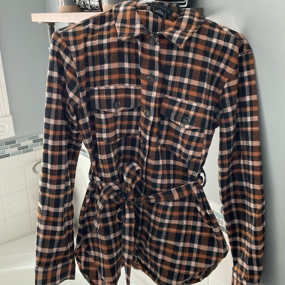 Sanctuary NWOT size XXS runs large flannel plaid belted button down. Never worn.